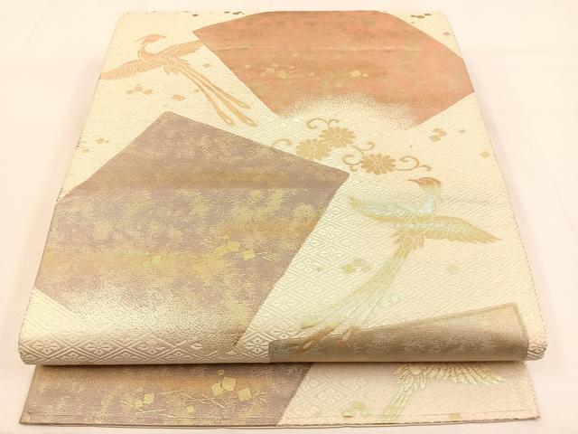 平和屋着物◎六通柄袋帯 鳳凰色紙花文 金糸 正絹 逸品 BAAW0326hj