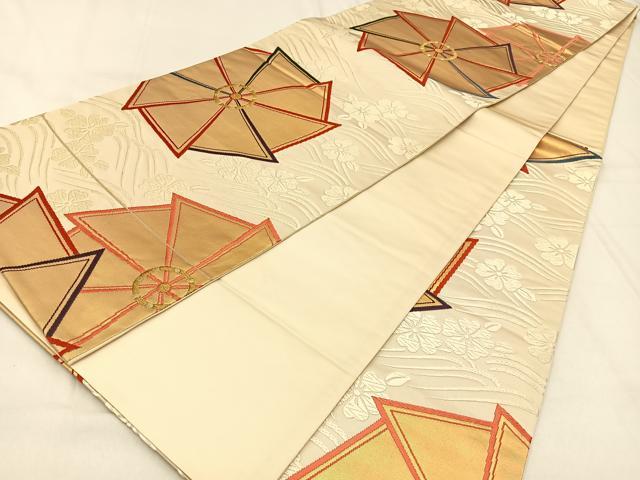 平和屋着物◎六通柄袋帯　唐織　風車波文　手織箔　金糸　正絹　逸品　BAAW0337hj