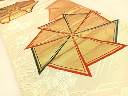 平和屋着物◎六通柄袋帯　唐織　風車波文　手織箔　金糸　正絹　逸品　BAAW0337hj