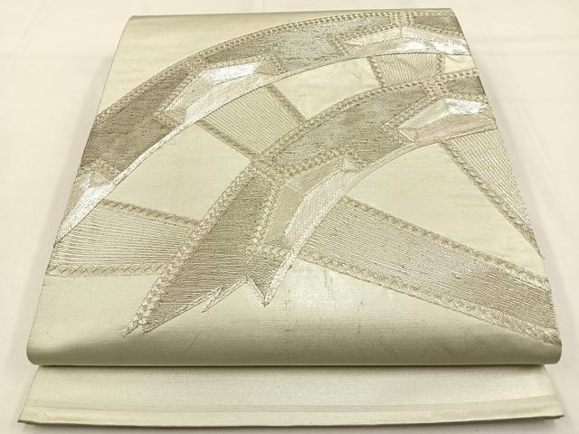 平和屋着物◎太鼓柄袋帯　総駒刺繍　片輪車文　銀糸　正絹　逸品　BAAW0338hj