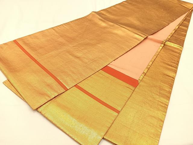 平和屋着物◎全通柄袋帯　霞文　金糸　正絹　逸品　BAAW0340hj