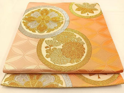 平和屋着物◎六通柄袋帯 花蝶丸文 金銀糸 正絹 逸品 BAAW0341hj