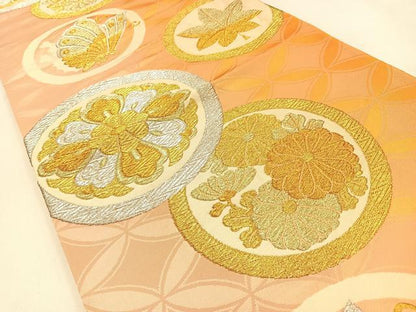 平和屋着物◎六通柄袋帯 花蝶丸文 金銀糸 正絹 逸品 BAAW0341hj