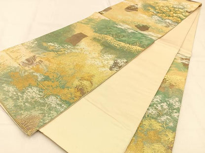 平和屋着物◎六通柄袋帯 樹林文 金糸 引箔 正絹 逸品 BAAW0344hj