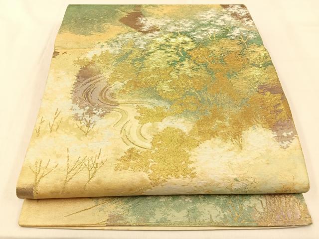 平和屋着物◎六通柄袋帯 樹林文 金糸 引箔 正絹 逸品 BAAW0344hj