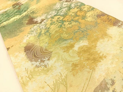 平和屋着物◎六通柄袋帯 樹林文 金糸 引箔 正絹 逸品 BAAW0344hj