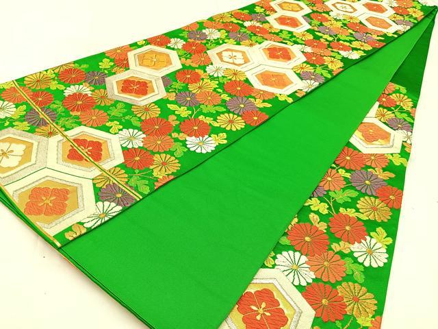 平和屋着物◎六通柄袋帯 唐織 瑠璃苑 亀甲花文 金銀糸 正絹 逸品 BAAW0346hj