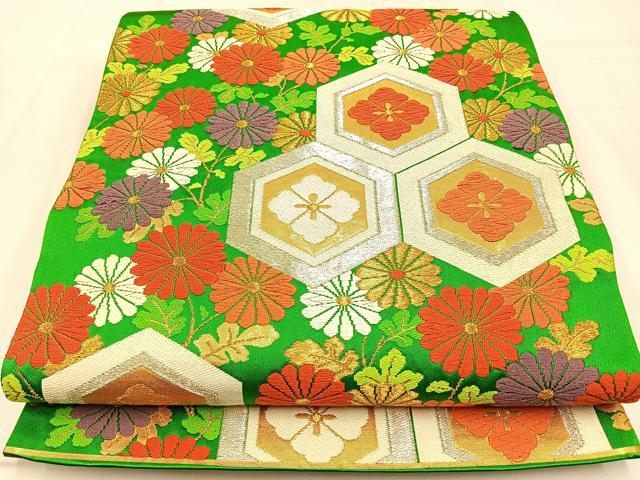 平和屋着物◎六通柄袋帯 唐織 瑠璃苑 亀甲花文 金銀糸 正絹 逸品 BAAW0346hj
