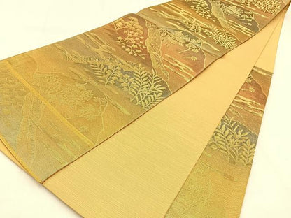 平和屋着物◎六通柄袋帯 重ね山風景文 金糸 正絹 逸品 BAAW0353hj