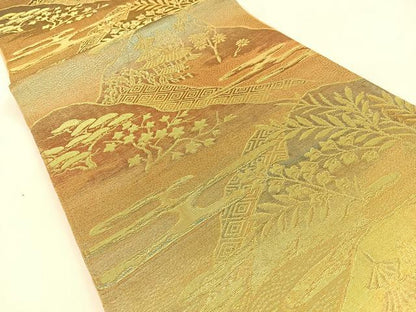 平和屋着物◎六通柄袋帯 重ね山風景文 金糸 正絹 逸品 BAAW0353hj