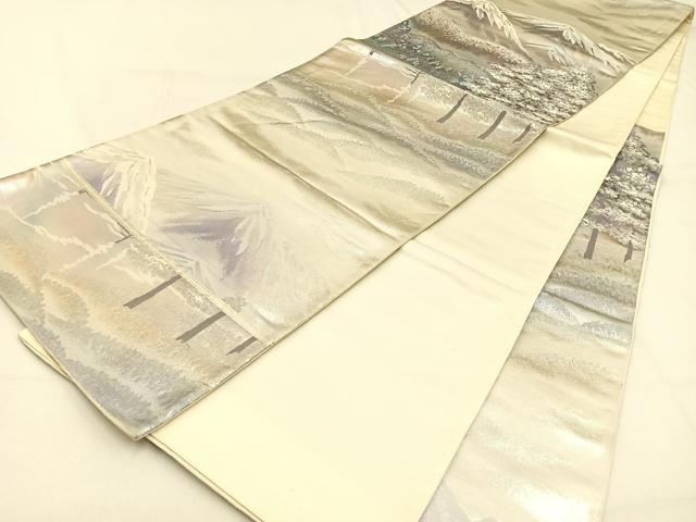 平和屋着物◎六通柄袋帯　樹林文　銀糸　正絹　逸品　BAAW0355hj
