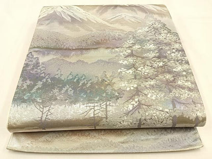 平和屋着物◎六通柄袋帯　樹林文　銀糸　正絹　逸品　BAAW0355hj