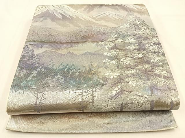 平和屋着物◎六通柄袋帯　樹林文　銀糸　正絹　逸品　BAAW0355hj