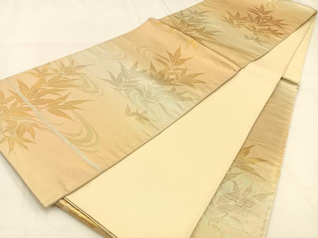 平和屋着物◎六通柄袋帯 流水草葉文 金銀糸 引箔 正絹 逸品 BAAW0357hj