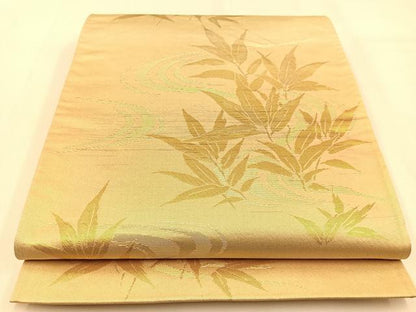平和屋着物◎六通柄袋帯 流水草葉文 金銀糸 引箔 正絹 逸品 BAAW0357hj