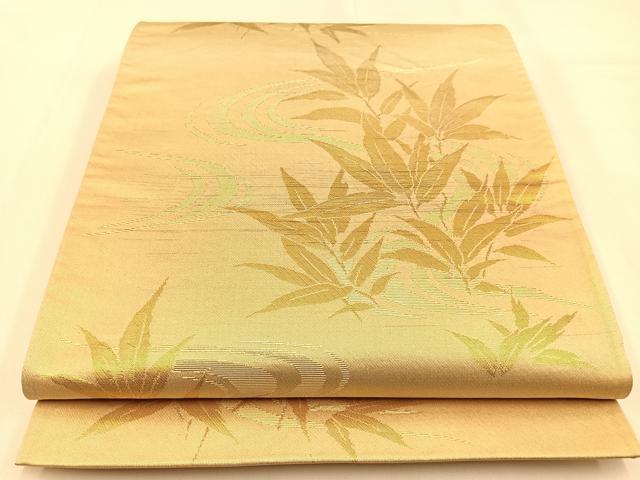 平和屋着物◎六通柄袋帯 流水草葉文 金銀糸 引箔 正絹 逸品 BAAW0357hj