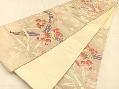 平和屋着物◎六通柄袋帯　唐織　笹竹葡萄蔦の葉文　金銀糸　正絹　逸品　BAAW0358hj
