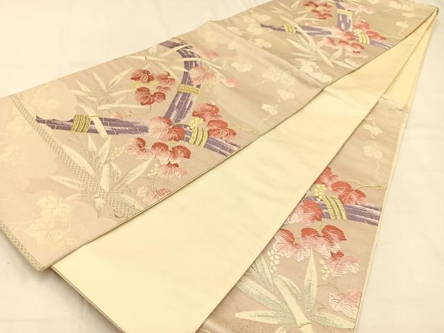 平和屋着物◎六通柄袋帯　唐織　笹竹葡萄蔦の葉文　金銀糸　正絹　逸品　BAAW0358hj