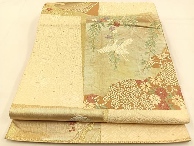 平和屋着物◎六通柄袋帯 唐織 花鳥文 金銀糸 正絹 逸品 BAAW0363hj