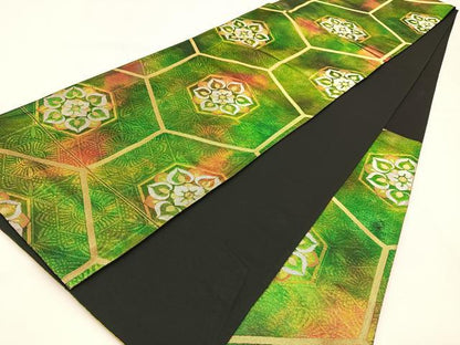 平和屋着物◎六通柄袋帯　ふるさと　亀甲花文　金銀糸　引箔　正絹　逸品　BAAW0366hj