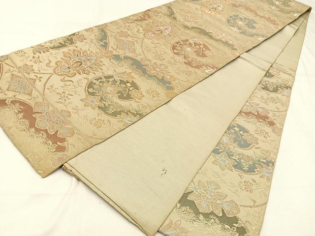 平和屋着物◎六通柄　京本袋帯　更紗花文　金銀糸　正絹　逸品　BAAW0370hj