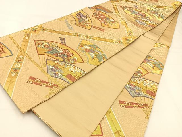 平和屋着物◎六通柄袋帯　唐織　天平菱取扇面文　金糸　正絹　逸品　BAAW0380hj