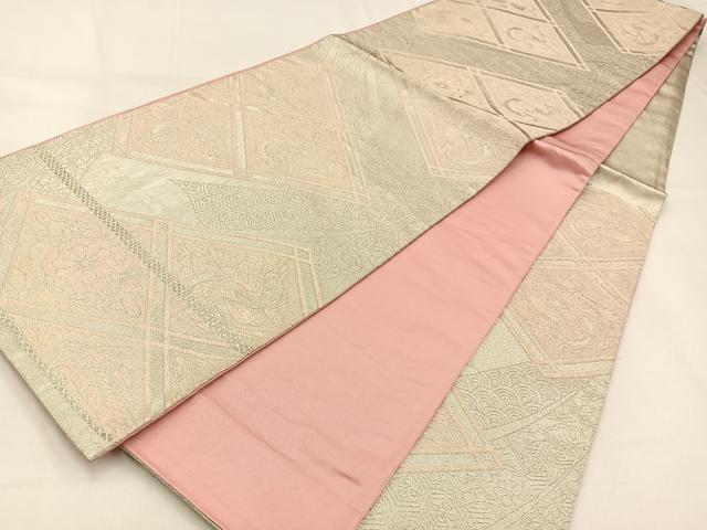 平和屋着物◎六通柄袋帯　菱天井花鳥文　銀糸　正絹　逸品　BAAW0381hj