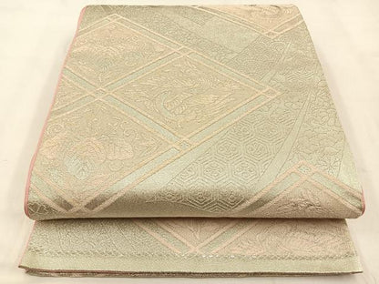 平和屋着物◎六通柄袋帯　菱天井花鳥文　銀糸　正絹　逸品　BAAW0381hj