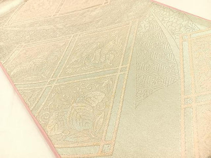 平和屋着物◎六通柄袋帯　菱天井花鳥文　銀糸　正絹　逸品　BAAW0381hj