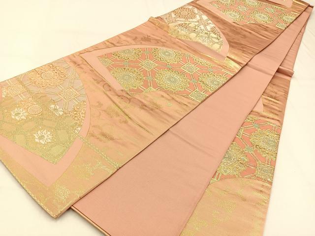平和屋着物◎六通柄袋帯　唐織　扇面蜀江文　金銀糸　正絹　逸品　BAAW0384hj