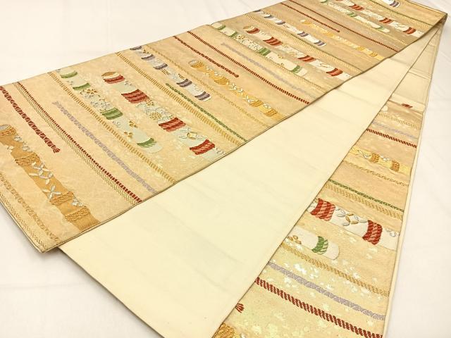 平和屋着物◎六通柄袋帯　唐織　横笛文　金銀糸　正絹　逸品　BAAW0386hj