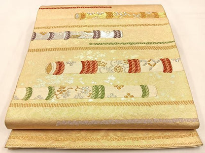 平和屋着物◎六通柄袋帯　唐織　横笛文　金銀糸　正絹　逸品　BAAW0386hj
