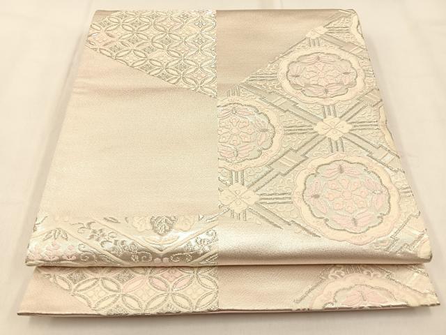 平和屋着物◎六通柄袋帯　唐織　切嵌吉祥文　銀糸　正絹　逸品　BAAW0387hj