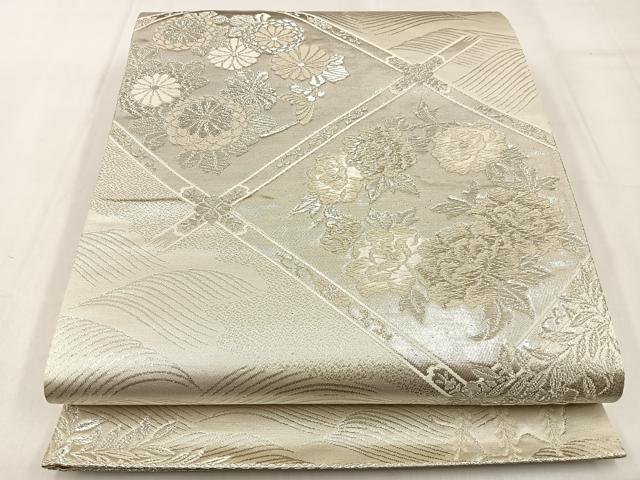 平和屋着物◎六通柄袋帯　唐織　美保姿　菱天井花文　銀糸　正絹　逸品　BAAW0394hj
