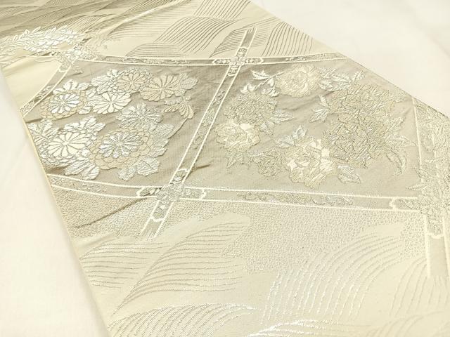 平和屋着物◎六通柄袋帯　唐織　美保姿　菱天井花文　銀糸　正絹　逸品　BAAW0394hj