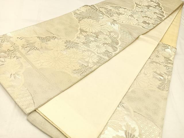 平和屋着物◎六通柄袋帯　唐織　菊　銀糸　正絹　逸品　BAAW0395hj