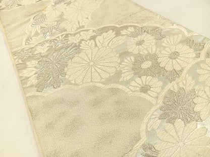 平和屋着物◎六通柄袋帯　唐織　菊　銀糸　正絹　逸品　BAAW0395hj