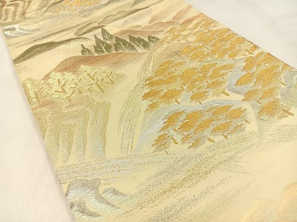 平和屋着物◎六通柄袋帯　樹林風景文　金銀糸　正絹　逸品　BAAW0396hj