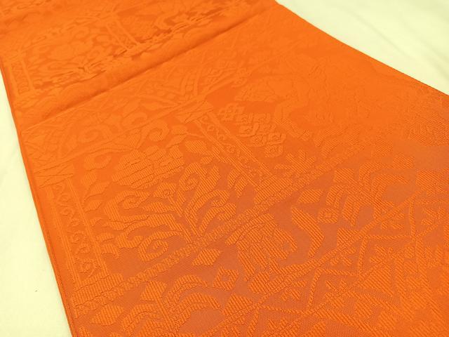 平和屋着物◎六通柄　本袋帯　唐織　狩猟文　朱色　正絹　逸品　未使用　BAAW0407hj