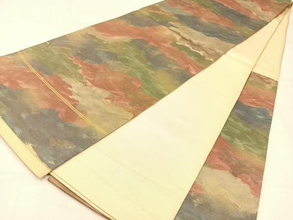 平和屋着物◎六通柄袋帯 霞文 金糸 引箔 正絹 逸品 BAAW0433hj