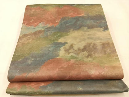 平和屋着物◎六通柄袋帯 霞文 金糸 引箔 正絹 逸品 BAAW0433hj