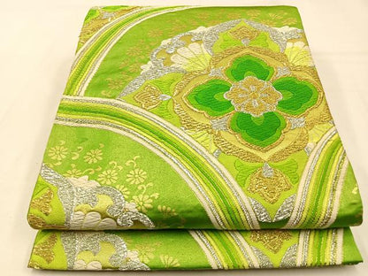 平和屋着物◎六通柄袋帯　唐織　花青海波　金銀糸　正絹　逸品　BAAW0435hj