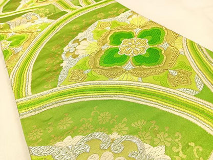 平和屋着物◎六通柄袋帯　唐織　花青海波　金銀糸　正絹　逸品　BAAW0435hj