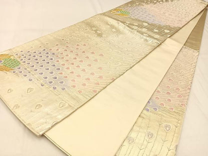 平和屋着物◎六通柄袋帯 唐織 孔雀 金銀糸 正絹 逸品 BAAW0437hj