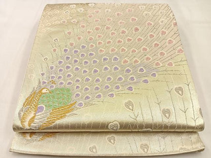 平和屋着物◎六通柄袋帯 唐織 孔雀 金銀糸 正絹 逸品 BAAW0437hj