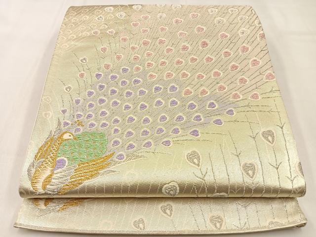 平和屋着物◎六通柄袋帯 唐織 孔雀 金銀糸 正絹 逸品 BAAW0437hj