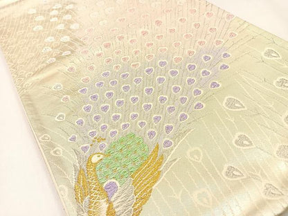 平和屋着物◎六通柄袋帯 唐織 孔雀 金銀糸 正絹 逸品 BAAW0437hj
