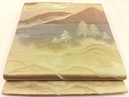 平和屋着物◎六通柄袋帯 遠山風景文 金銀糸 引箔 正絹 逸品 BAAW0438hj