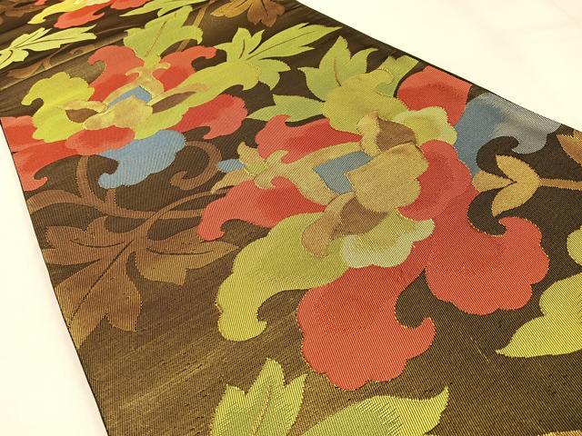 平和屋着物◎六通柄袋帯 更紗花唐草文 金糸 正絹 逸品 BAAW0439hj