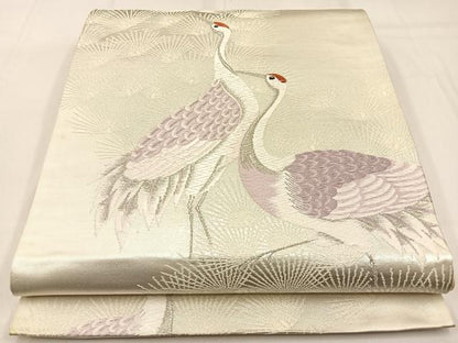 平和屋着物◎六通柄袋帯 唐織 群鶴 銀糸 正絹 逸品 BAAW0440hj
